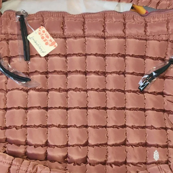 FP Movement Dusty Rose Quilted Carryall Tote Pink Brown Shoulder Bag Free People